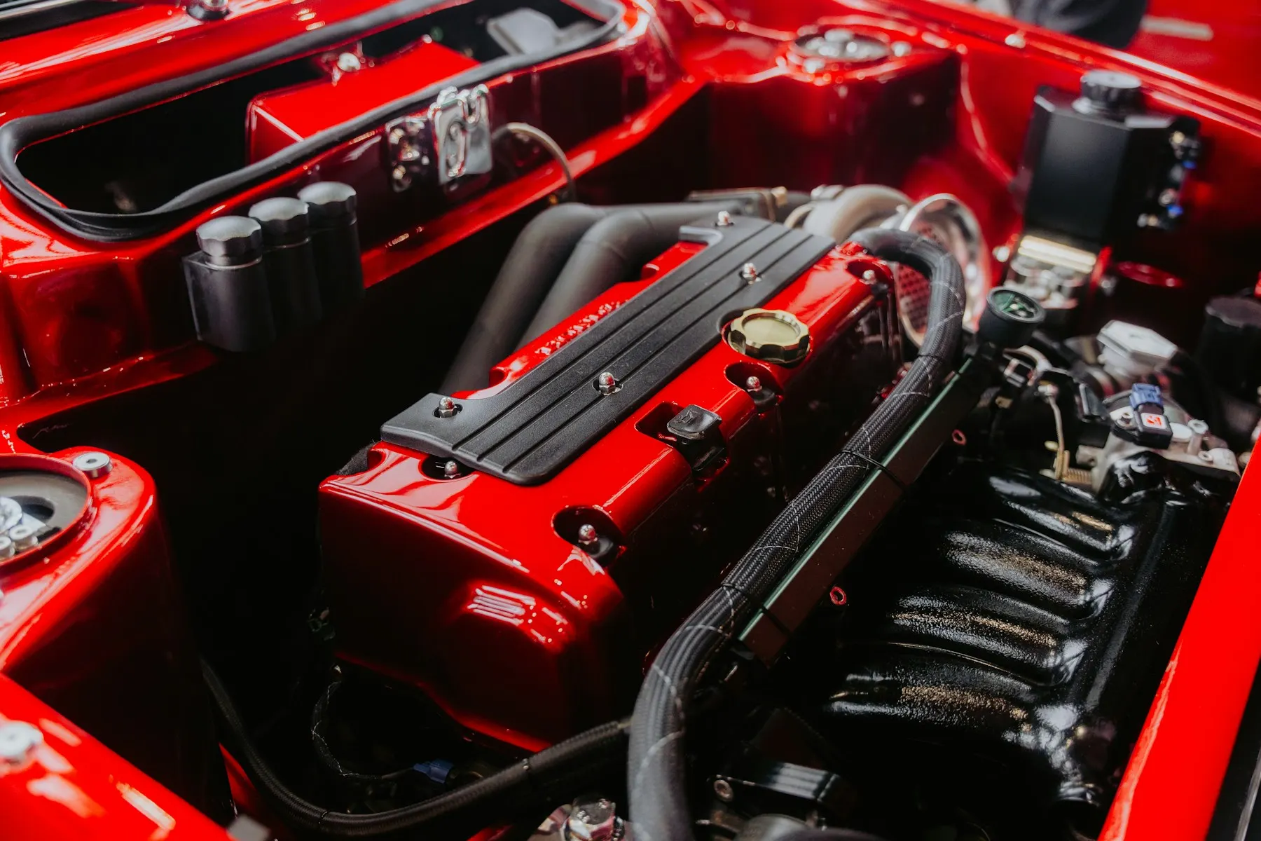 Close-up of automotive engine components