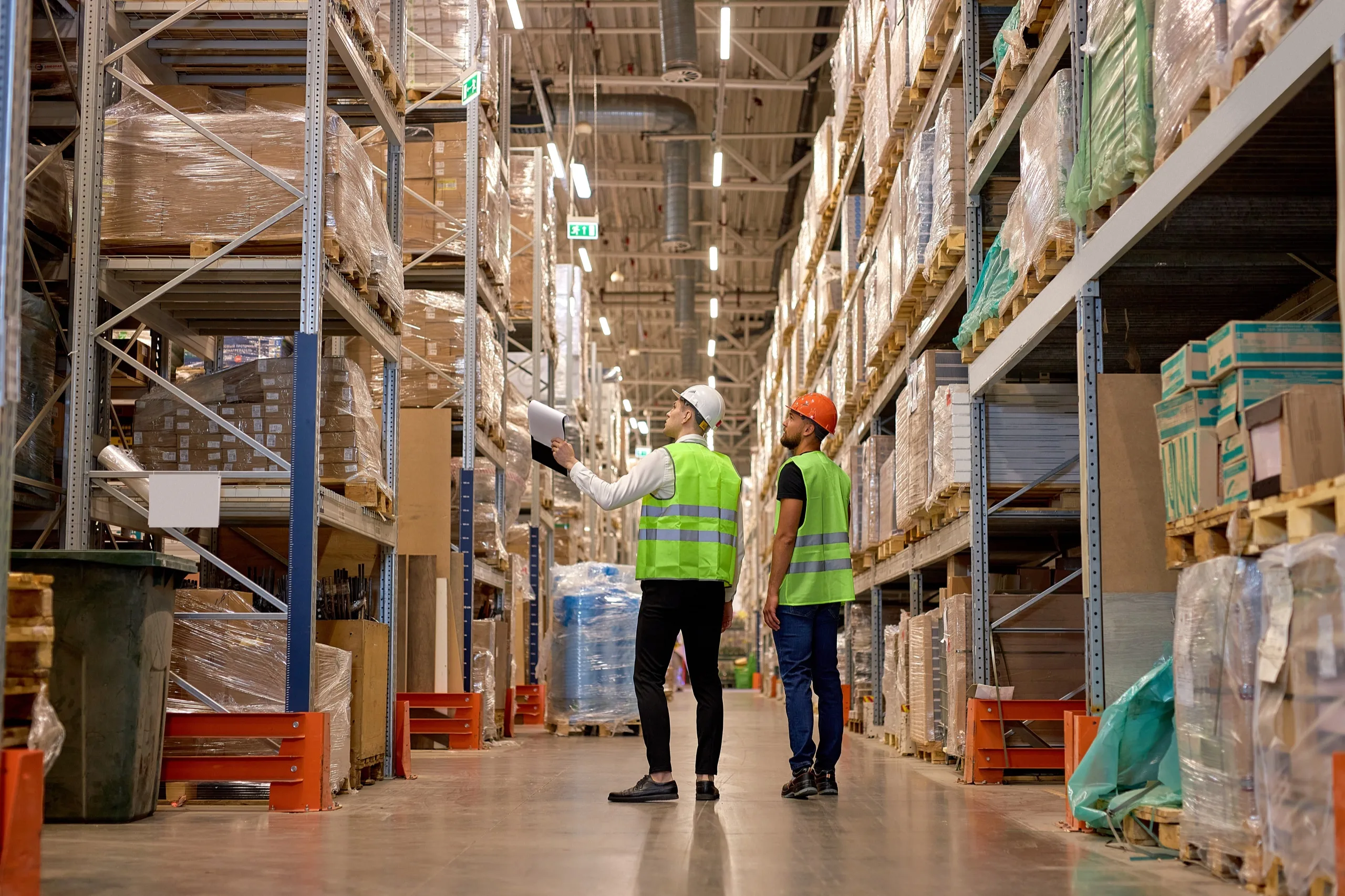 Freight team inspecting cargo in a warehouse